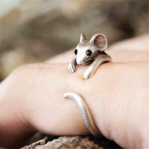 Mouse Ring Finer Wrap Black Eyes Band Adjustable Trendy Cute Whimsicle Fun